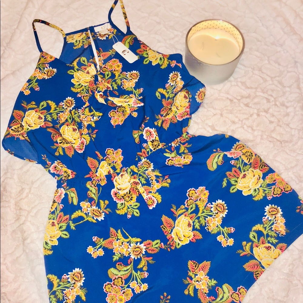 Charming Charlie Blue Floral Romper